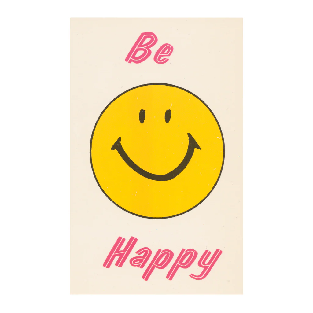 Be Happy Yellow Smiley Face Vintage Art Print - Image 4