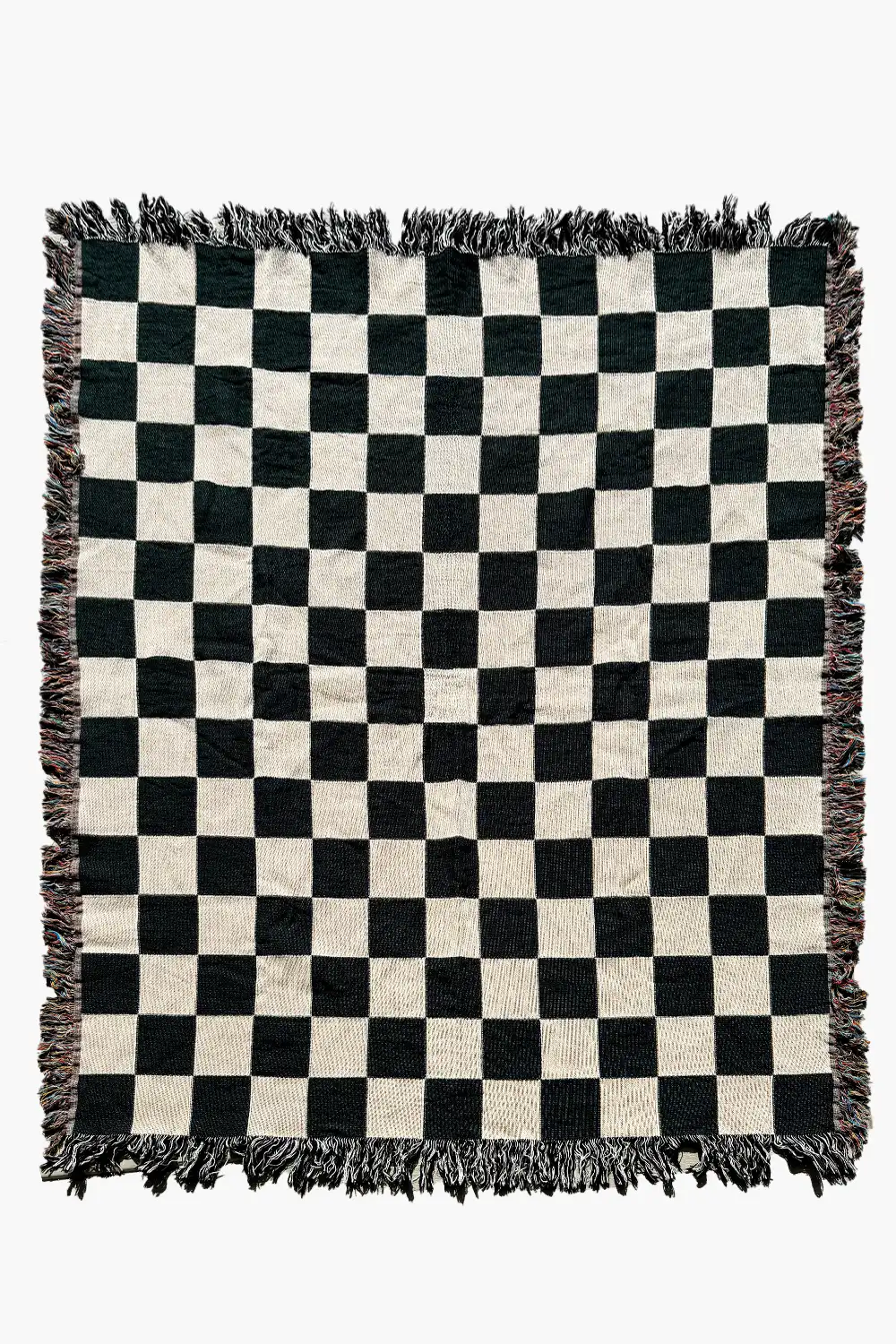 Black and White Checkered Cotton Woven Blanket