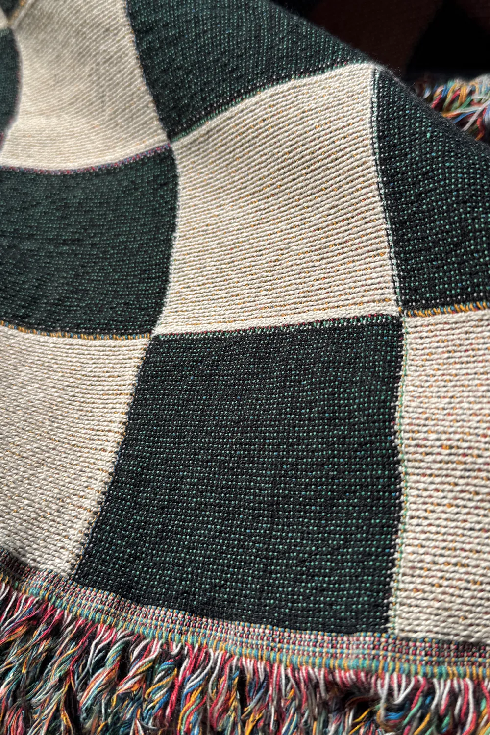 Black and White Checkered Cotton Woven Blanket - Image 5