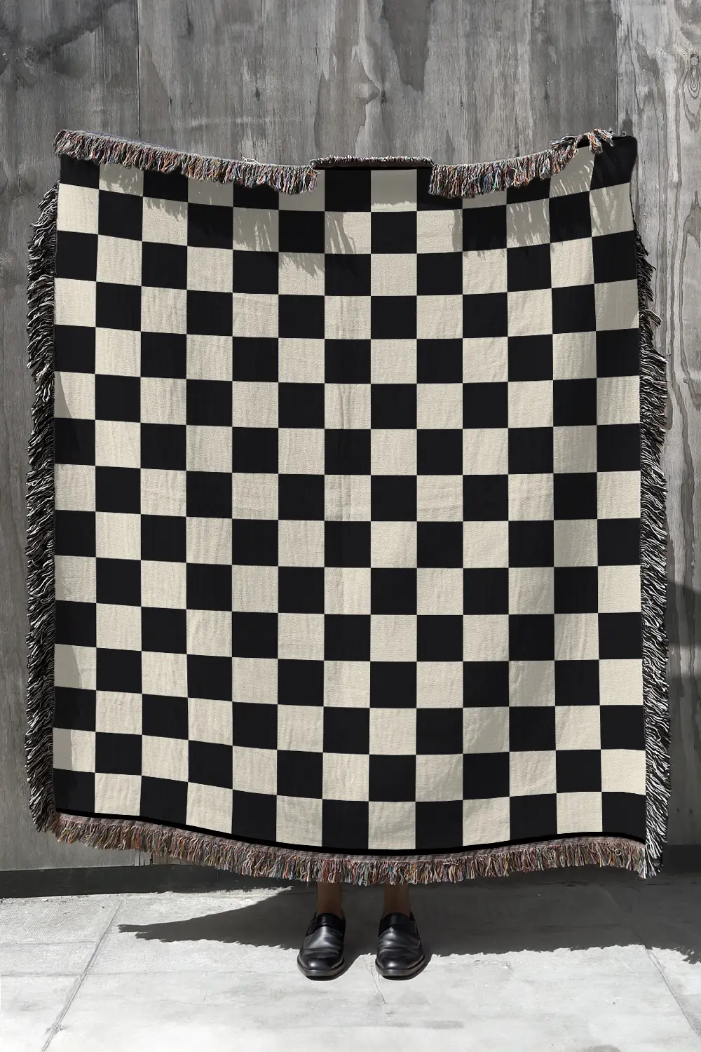 Black and White Checkered Cotton Woven Blanket - Image 6
