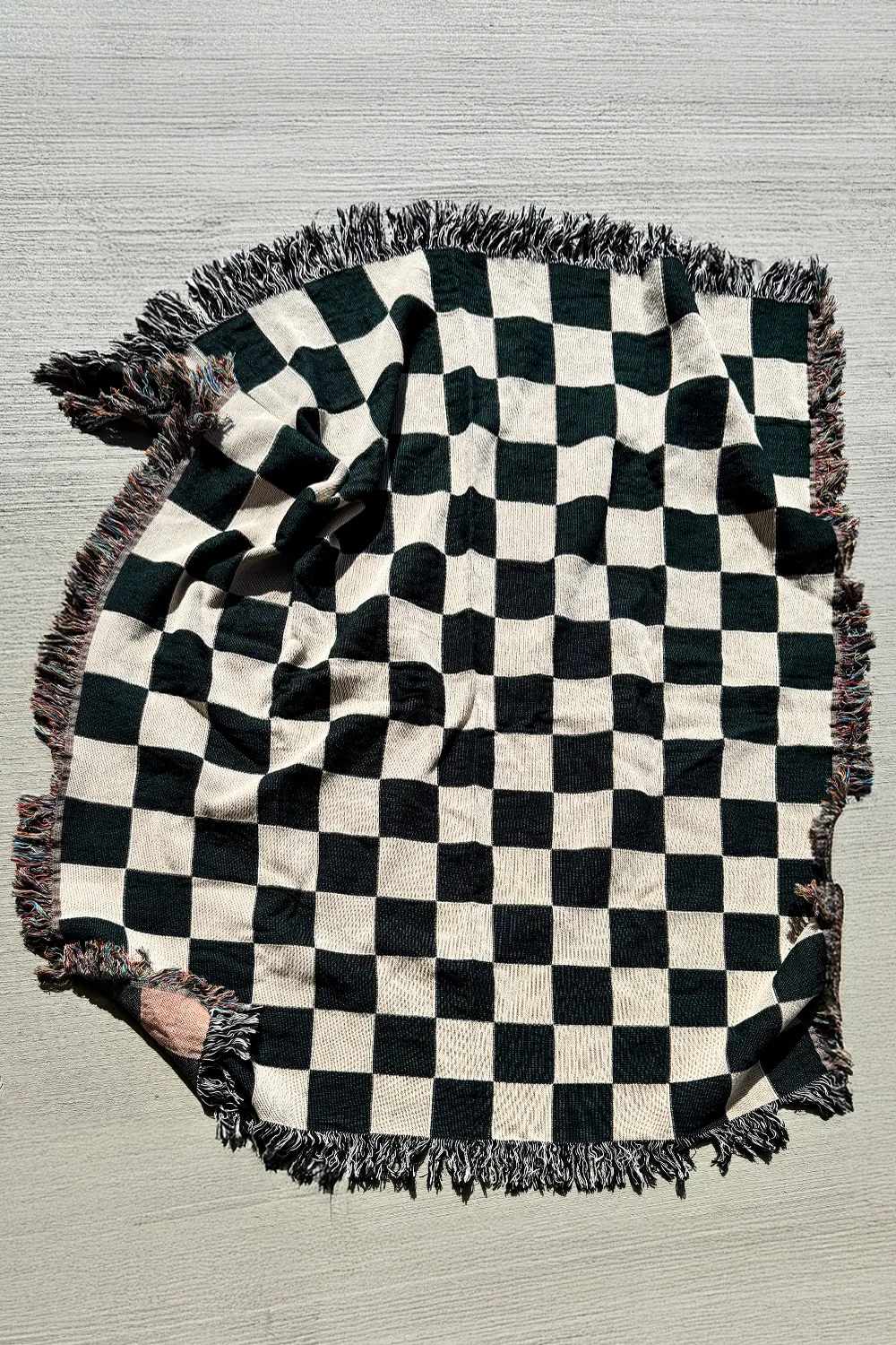 Black and White Checkered Cotton Woven Blanket - Image 8