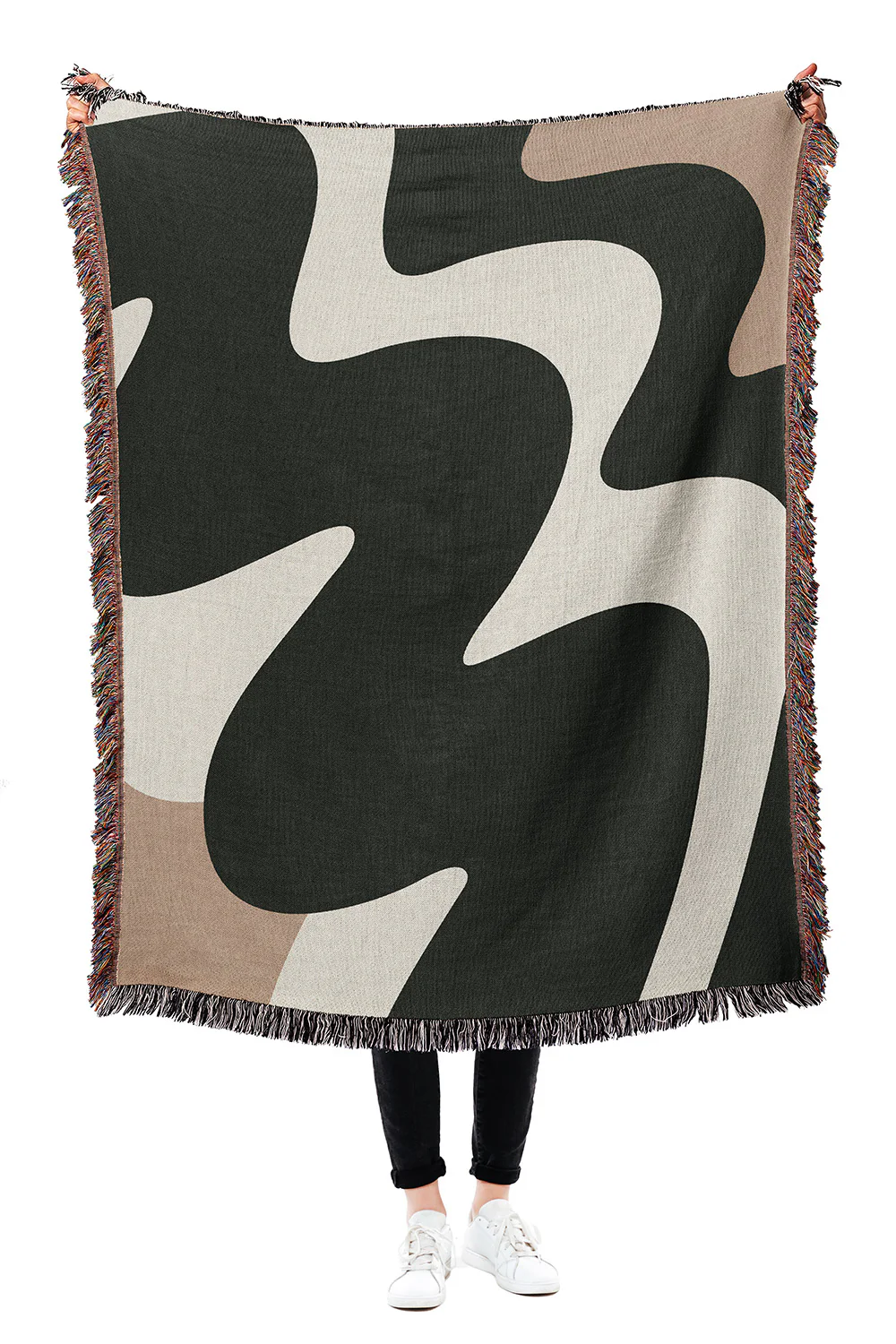 Black and White Zig Zag Cotton Woven Throw Blanket - Image 3