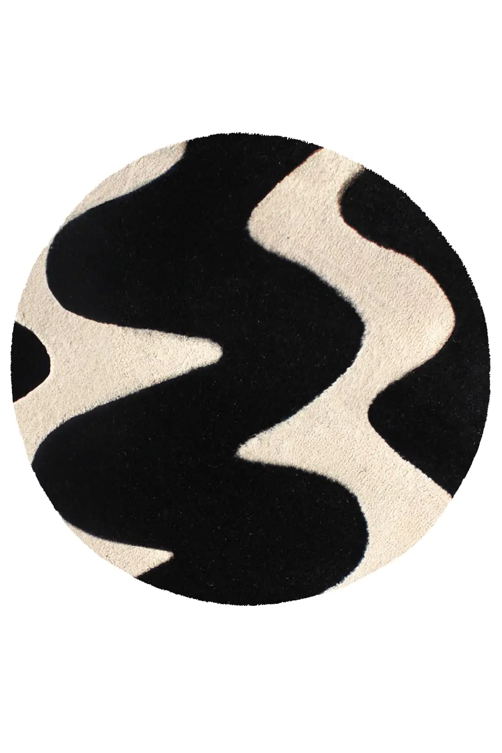 Black and White Zig Zag Round Hand-Tufted Wool Rug - Image 6