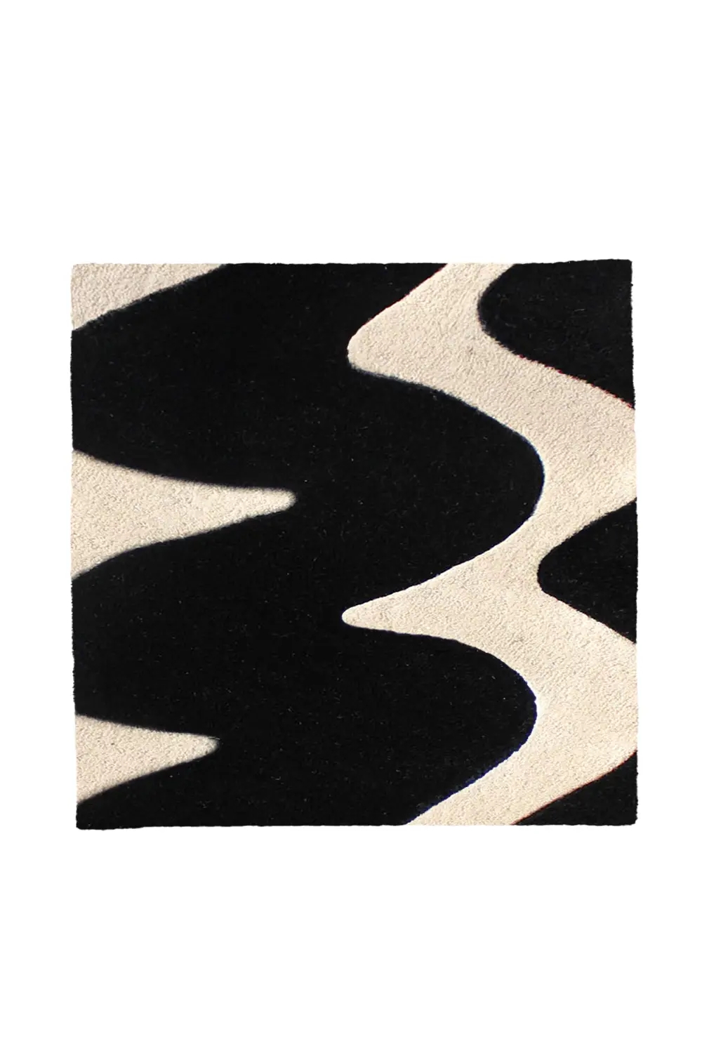 Black and White Zig Zag Square Hand-Tufted Wool Rug - Image 5