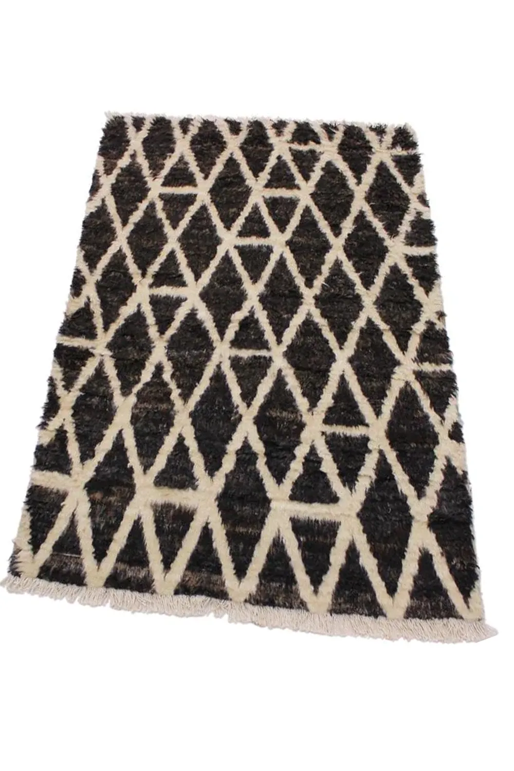 Black and White Moroccan Shag Wool Rug - Image 3