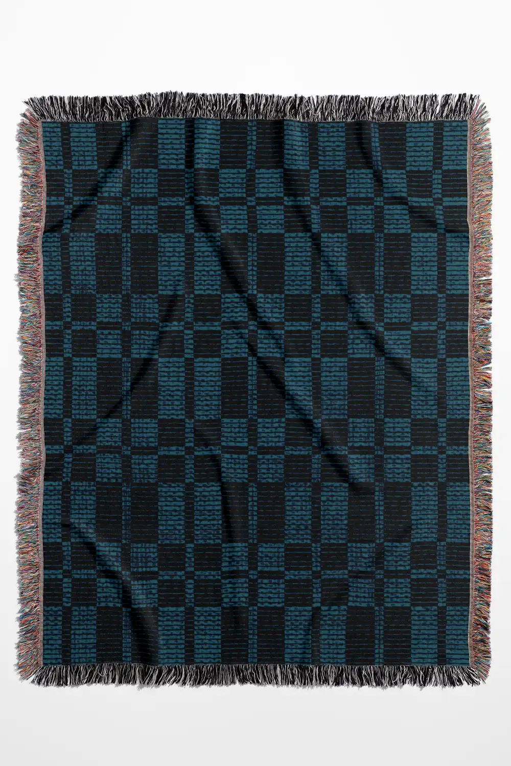 Blue and Navy Plaid Cotton Woven Throw Blanket