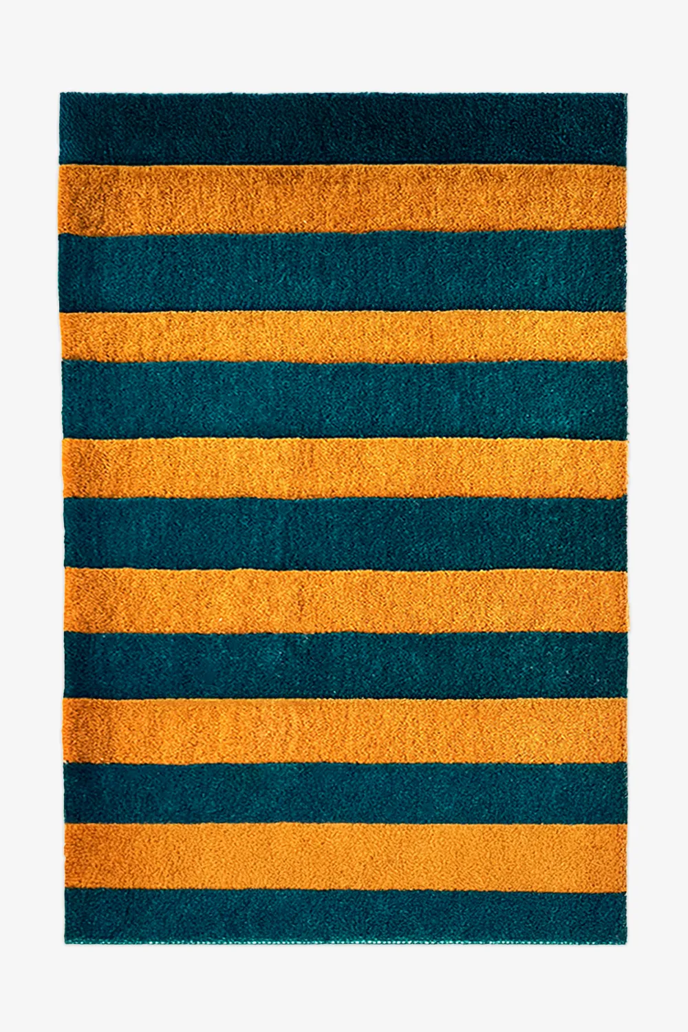 Green and Gold Striped Hand-Tufted Wool Rug