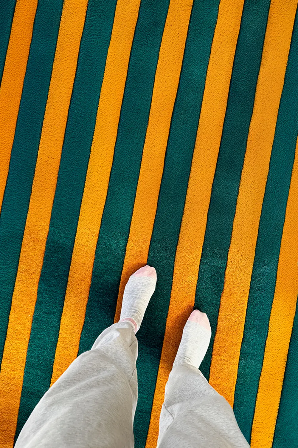 Green and Gold Striped Hand-Tufted Wool Rug - Image 2