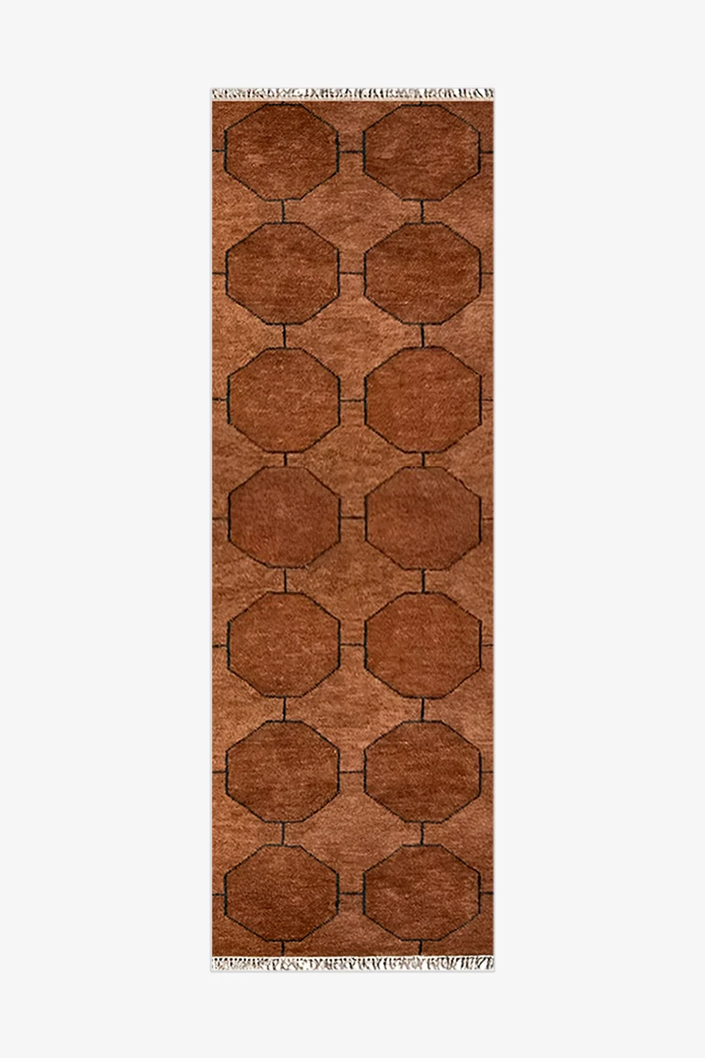 Brown Octagon Link Hand Knotted Wool Runner Rug