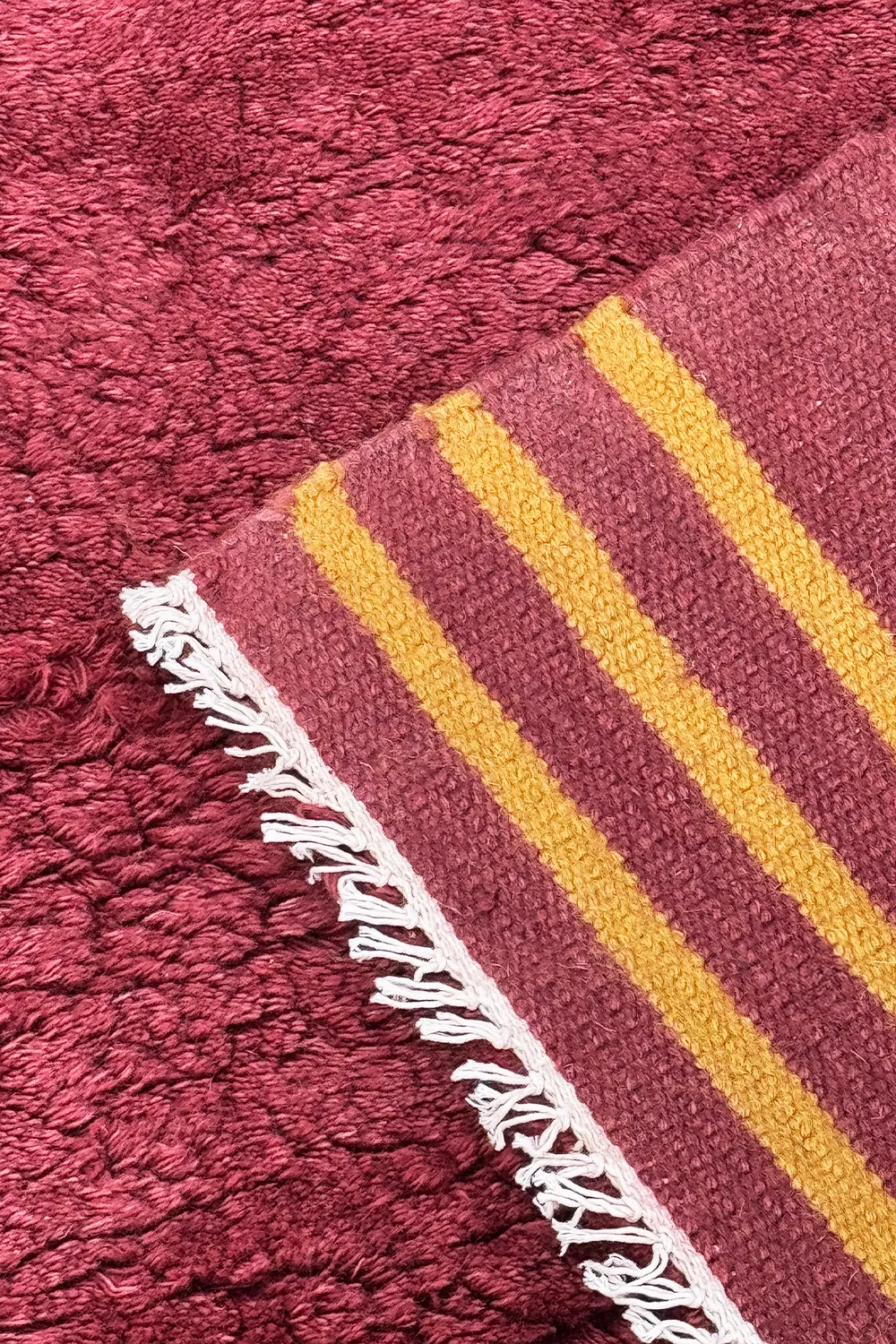 Orlo Burgundy and Gold Hand-Knotted Shag Wool Rug - Image 3