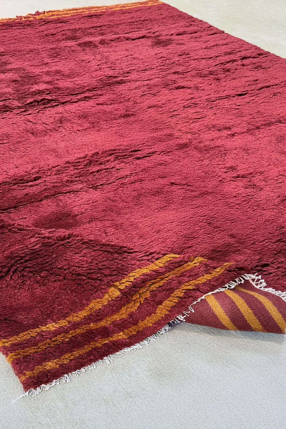 Orlo Burgundy and Gold Hand-Knotted Shag Wool Rug - Image 5