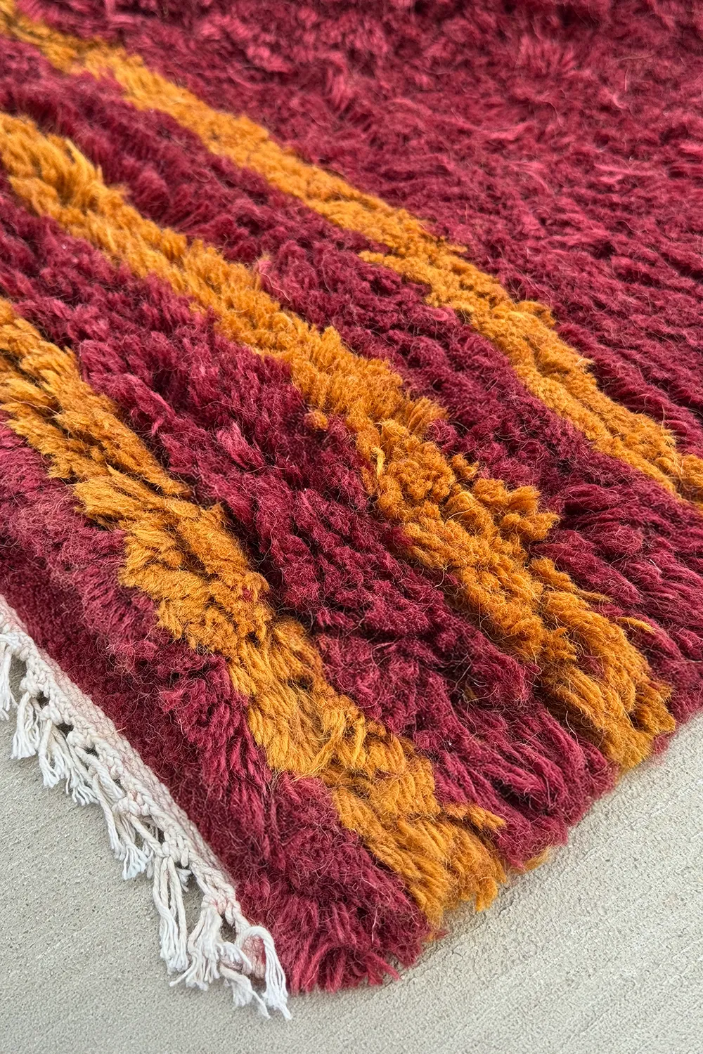 Orlo Burgundy and Gold Hand-Knotted Shag Wool Rug - Image 7