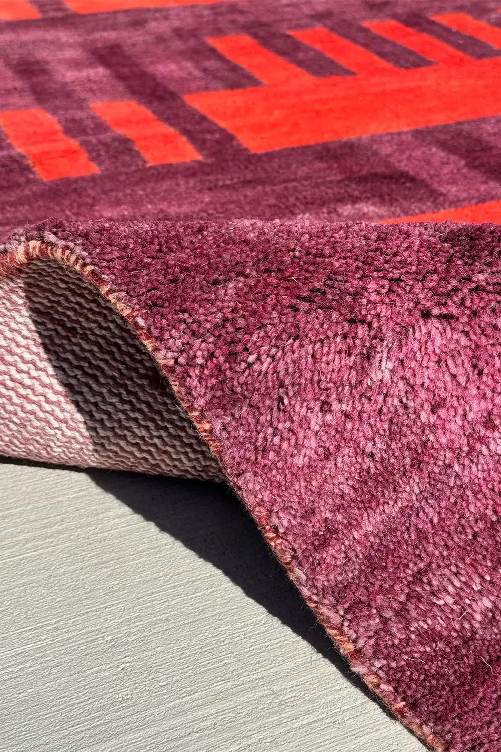 Purple and Burnt Orange Geometric Stripe Hand-Knotted Wool Rug 5x7 - Image 3