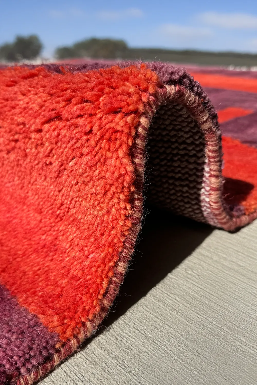 Purple and Burnt Orange Geometric Stripe Hand-Knotted Wool Rug 5x7 - Image 4