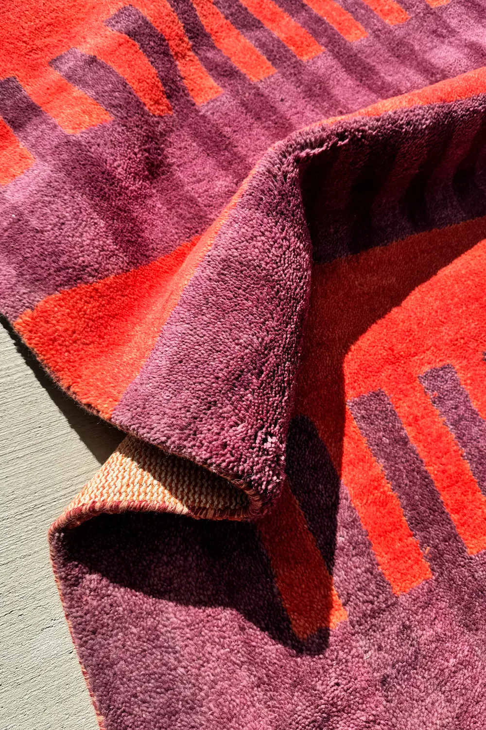 Purple and Burnt Orange Geometric Stripe Hand-Knotted Wool Rug 5x7 - Image 7