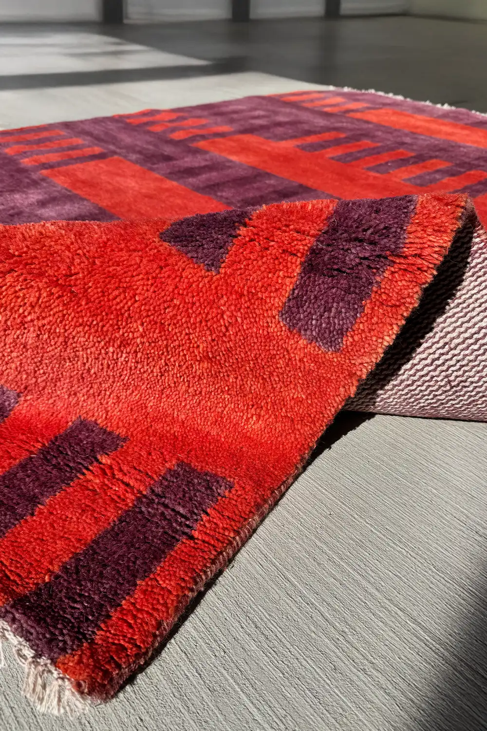 Purple and Burnt Orange Geometric Stripe Hand-Knotted Wool Rug 5x7 - Image 8