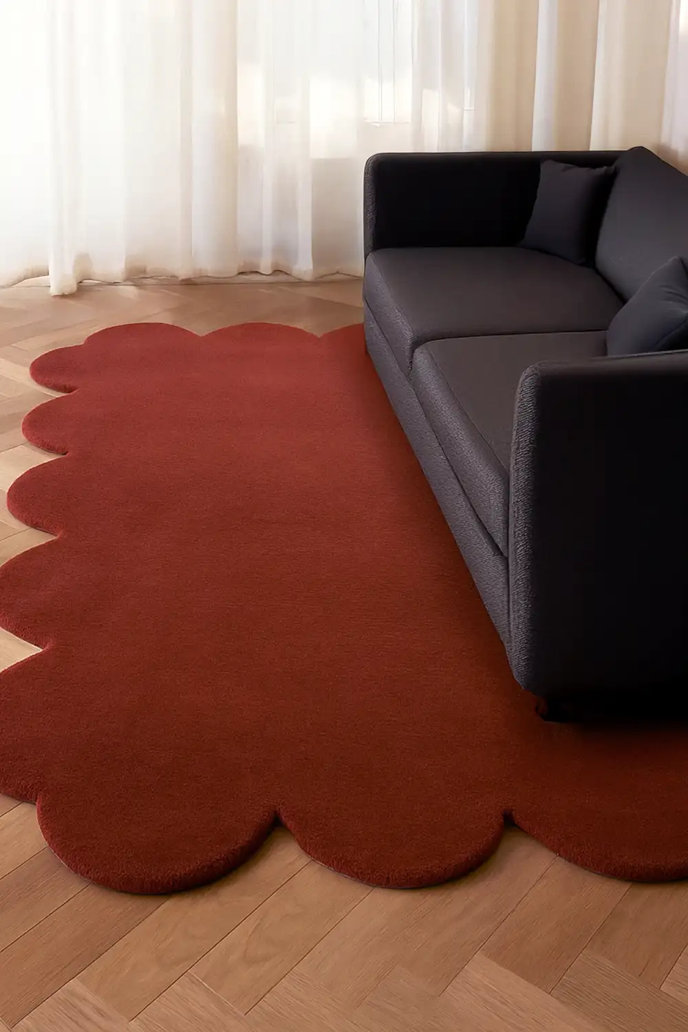 Solid Color Sculpted Edge Hand-Tufted Wool Rug - Image 5