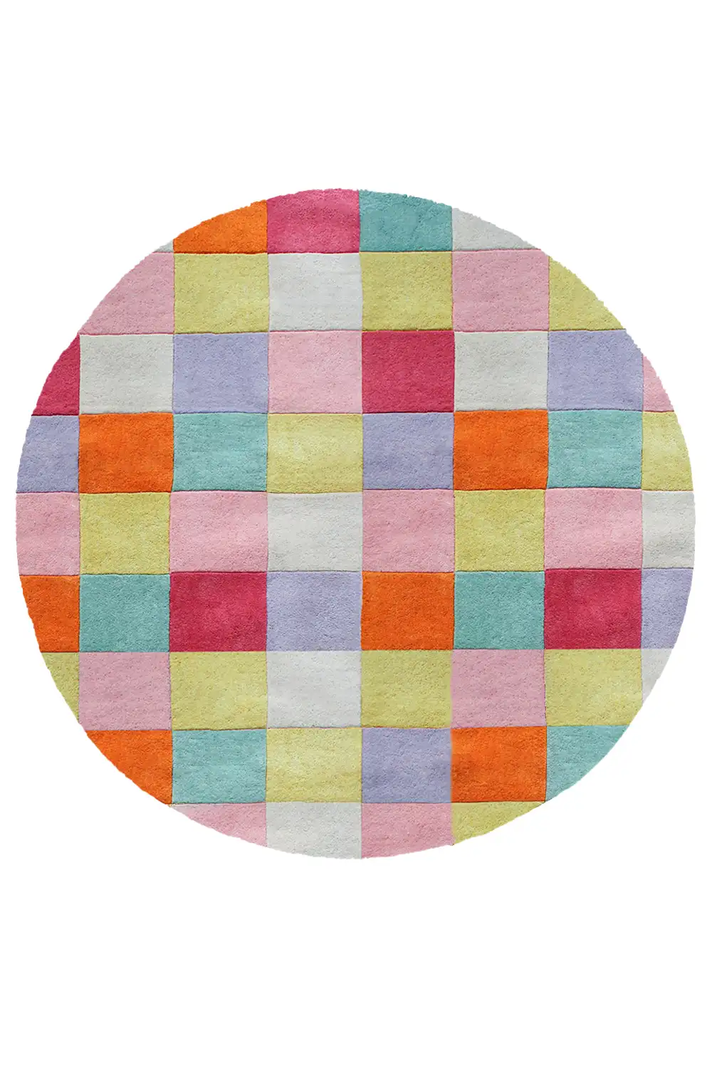 Colorful Checkered Round Hand-Tufted Wool Rug - Image 7