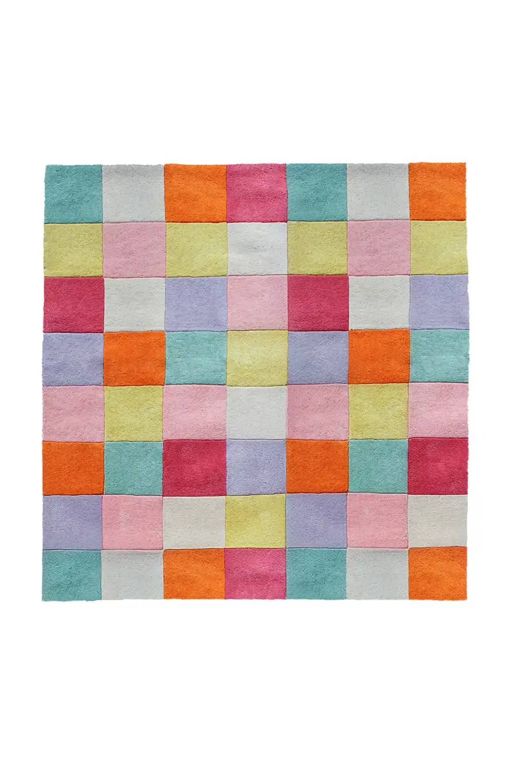 Colorful Checkered Square Hand-Tufted Wool Rug - Image 8