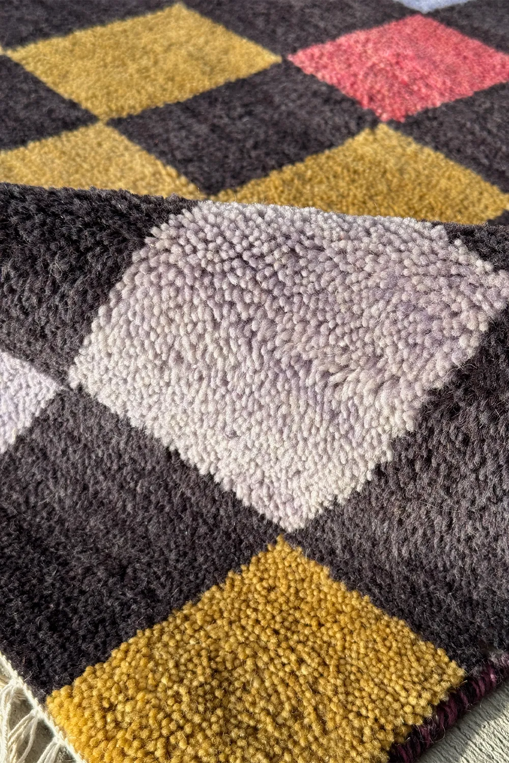 Colorful Checkered Hand-Knotted Wool Rug - Image 5