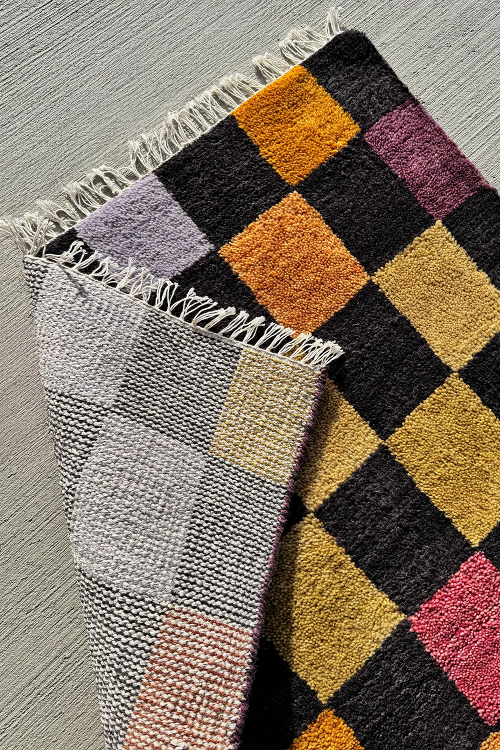 Colorful Checkered Hand-Knotted Wool Rug - Image 7