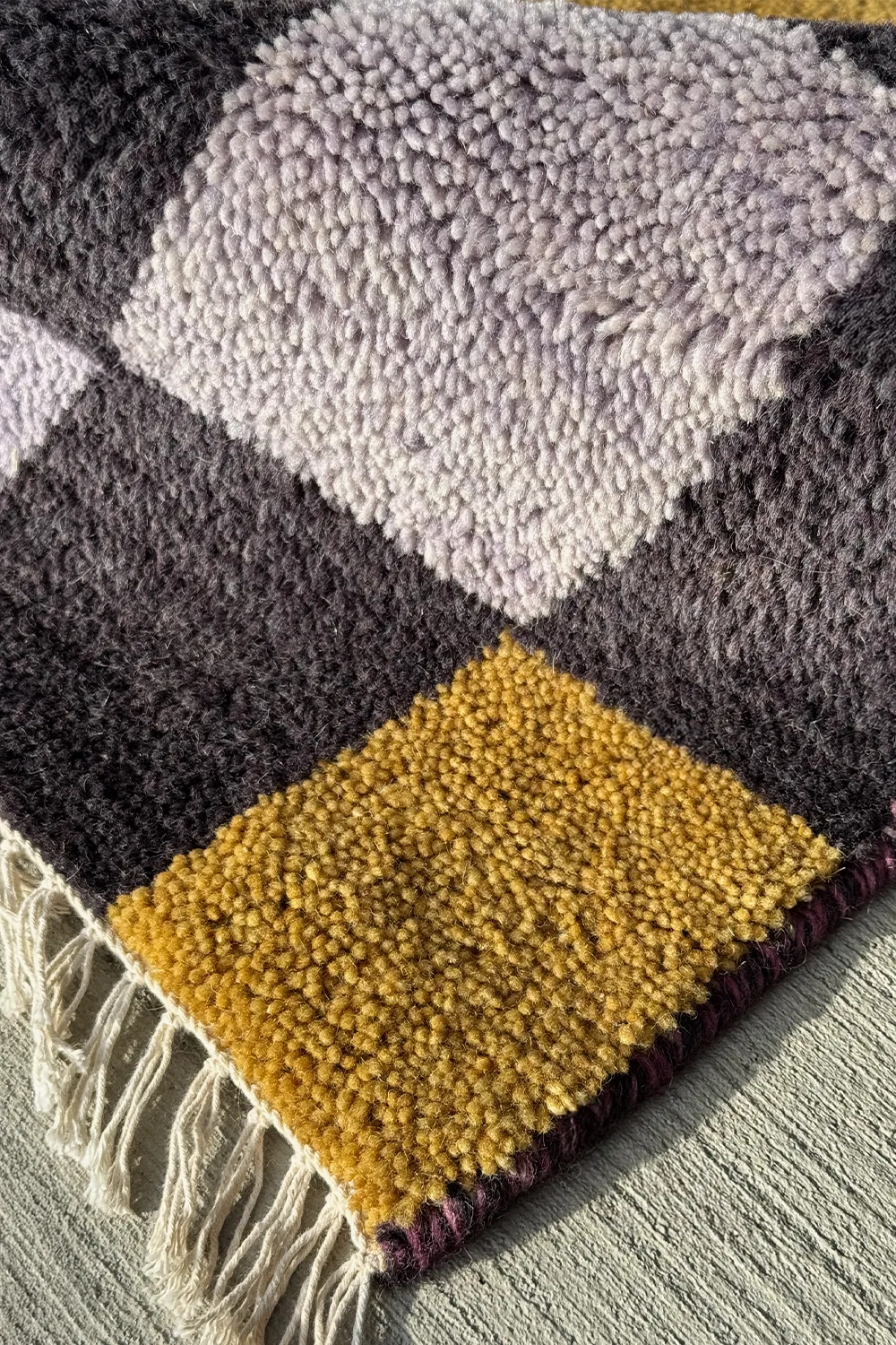 Colorful Checkered Square Hand-Knotted Wool Rug - Image 6
