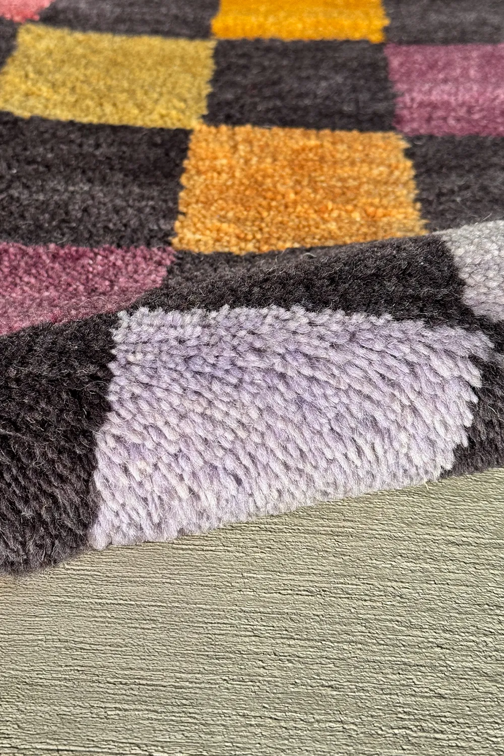 Colorful Checkered Hand-Knotted Wool Runner Rug - Image 3