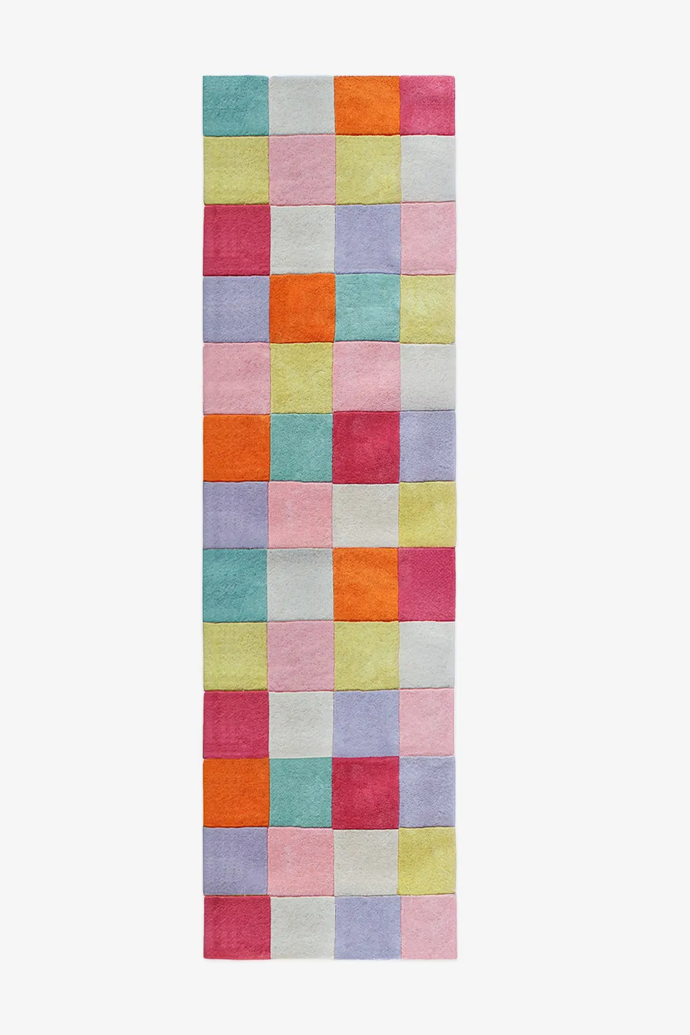 Colorful Checkered Hand-Tufted Wool Runner Rug - Image 6