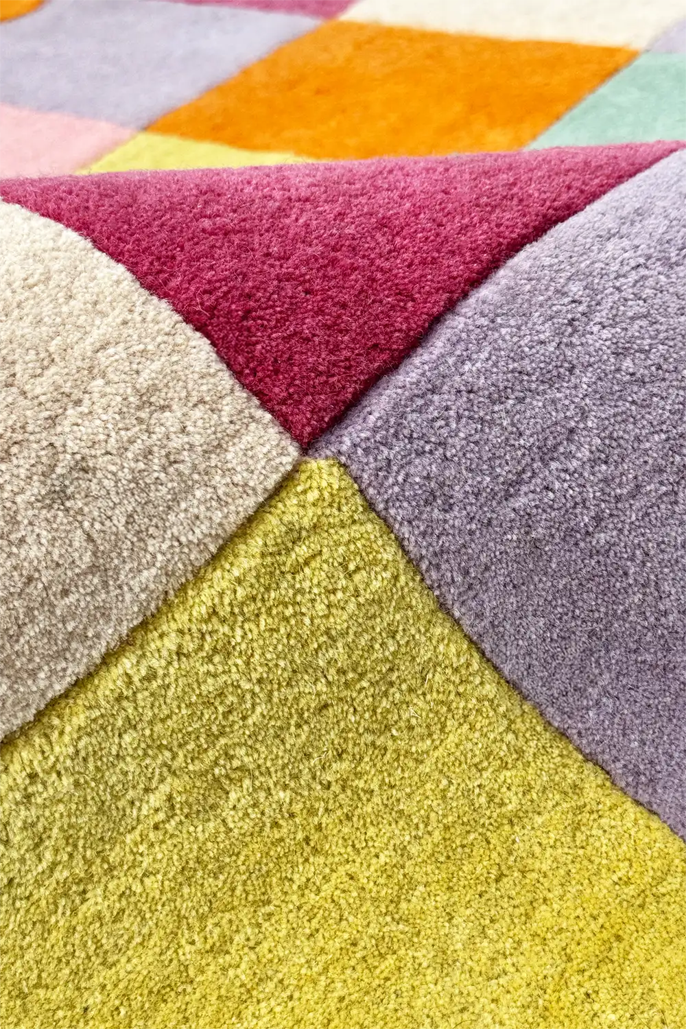Colorful Checkered Hand-Tufted Wool Rug - Image 3