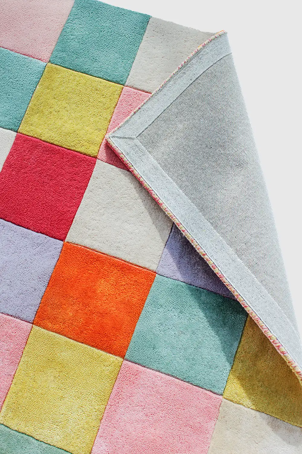 Colorful Checkered Hand-Tufted Wool Rug - Image 4