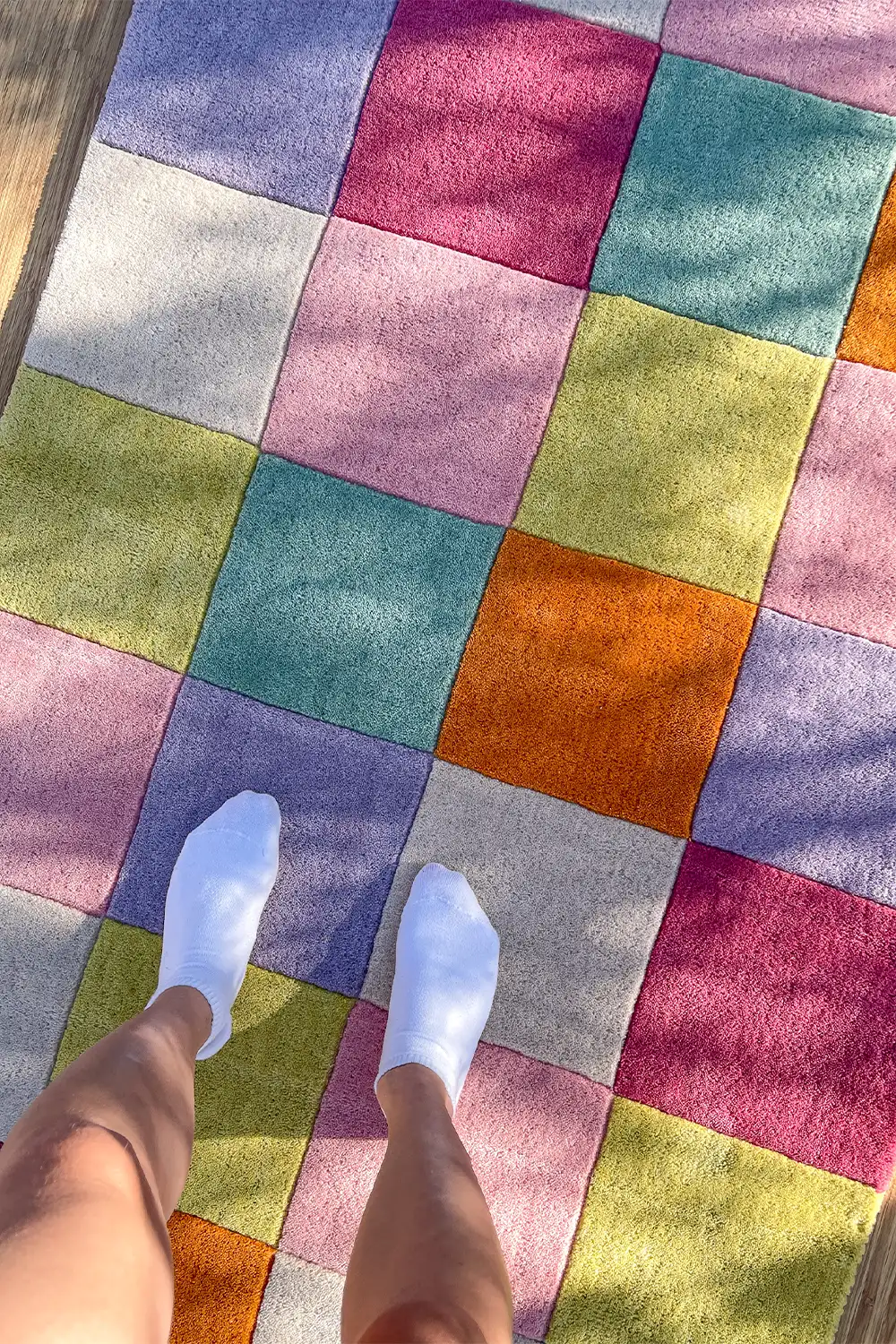 Colorful Checkered Hand-Tufted Wool Rug - Image 5