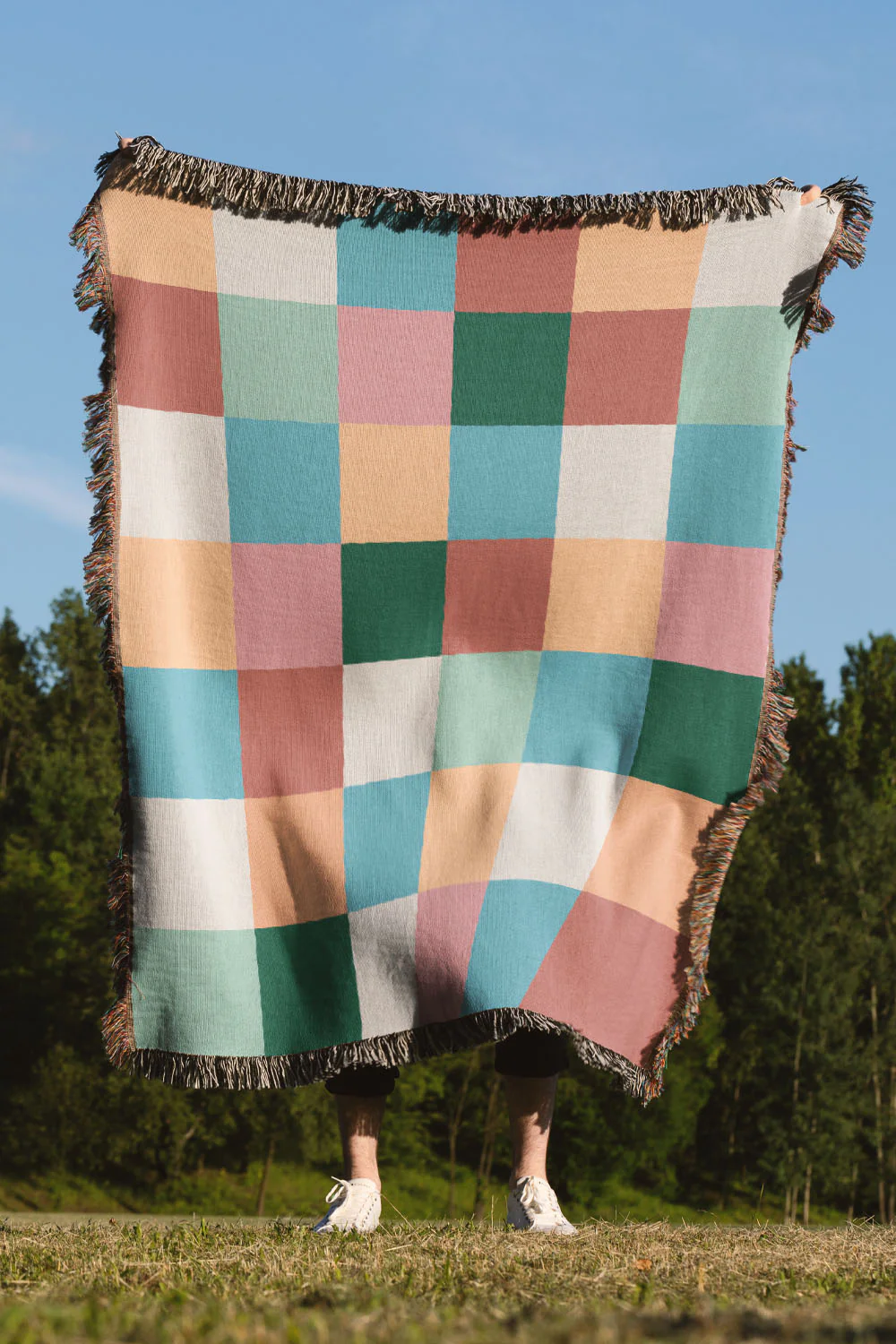 Colorful Checkered Cotton Woven Throw Blanket - Image 3