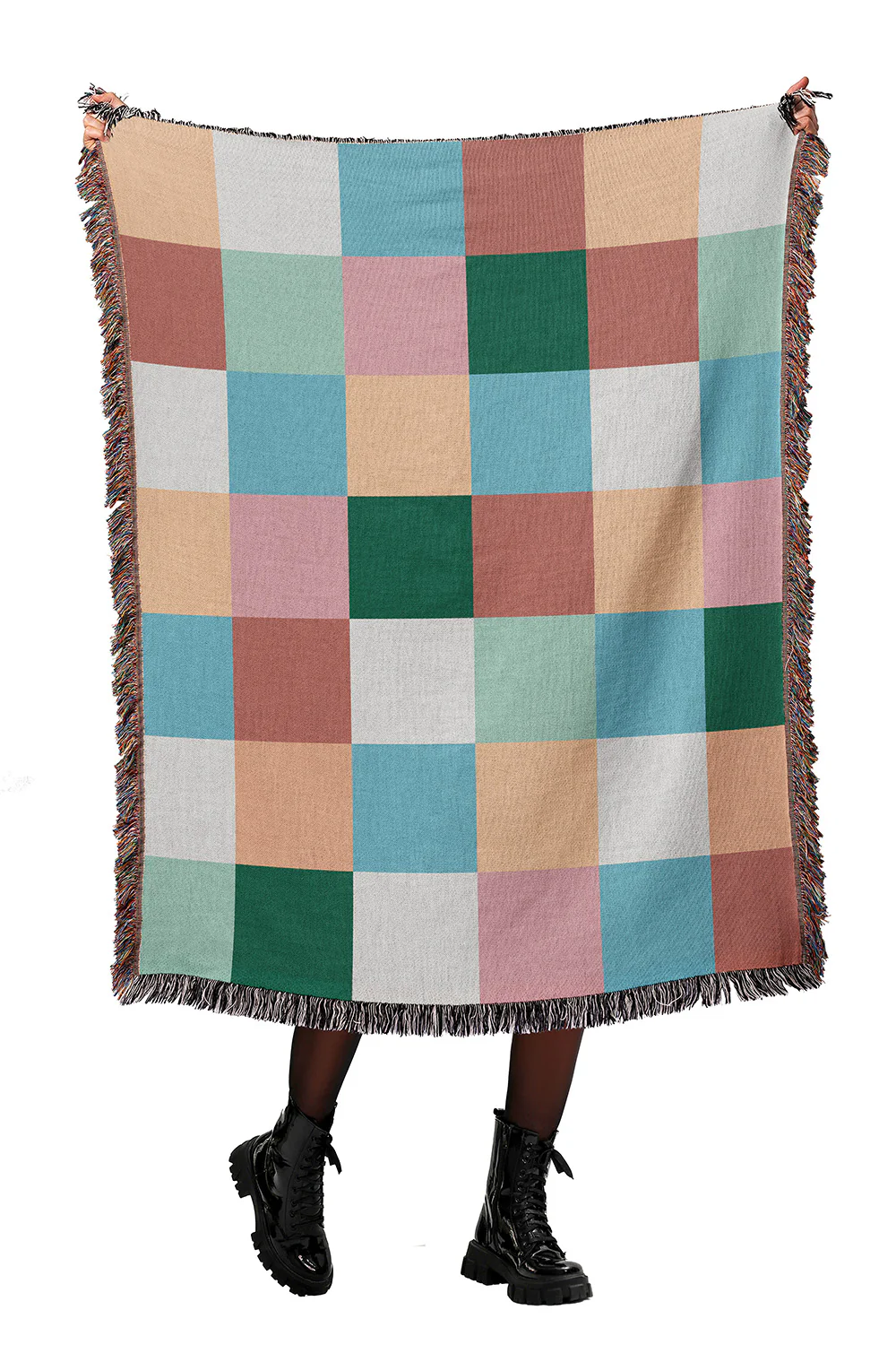 Colorful Checkered Cotton Woven Throw Blanket - Image 5