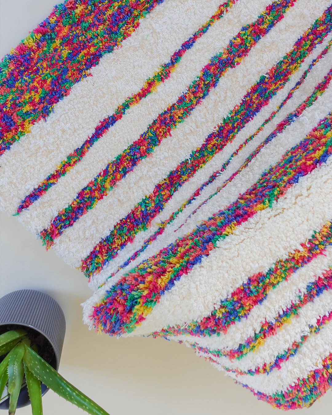 Recycled Cotton Cream and Multicolor Striped Accent Rug - Image 4