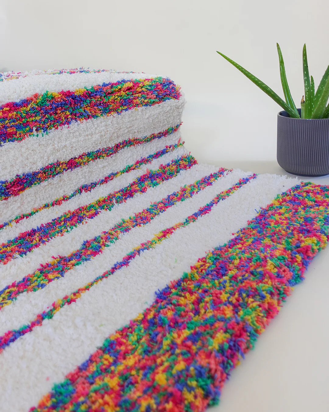 Recycled Cotton Cream and Multicolor Striped Accent Rug - Image 6