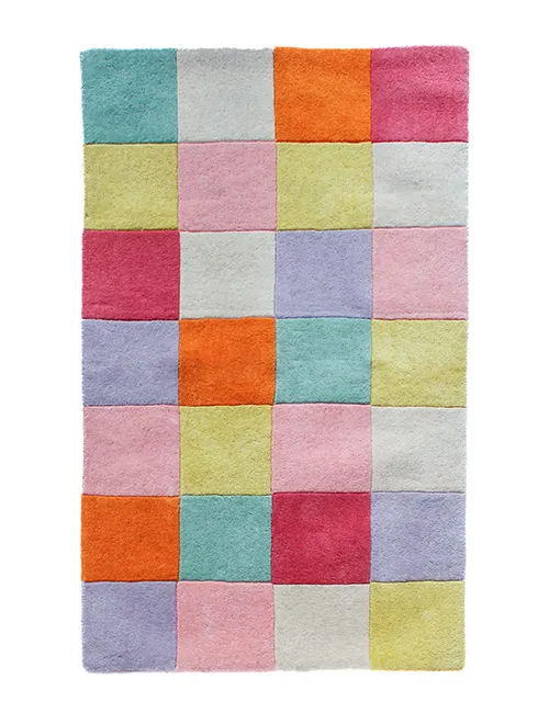 Customizable Colorful Checkered Tufted Wool Rug - Image 5