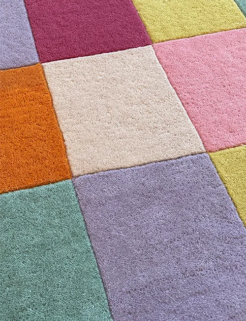 Customizable Colorful Checkered Tufted Wool Rug - Image 6