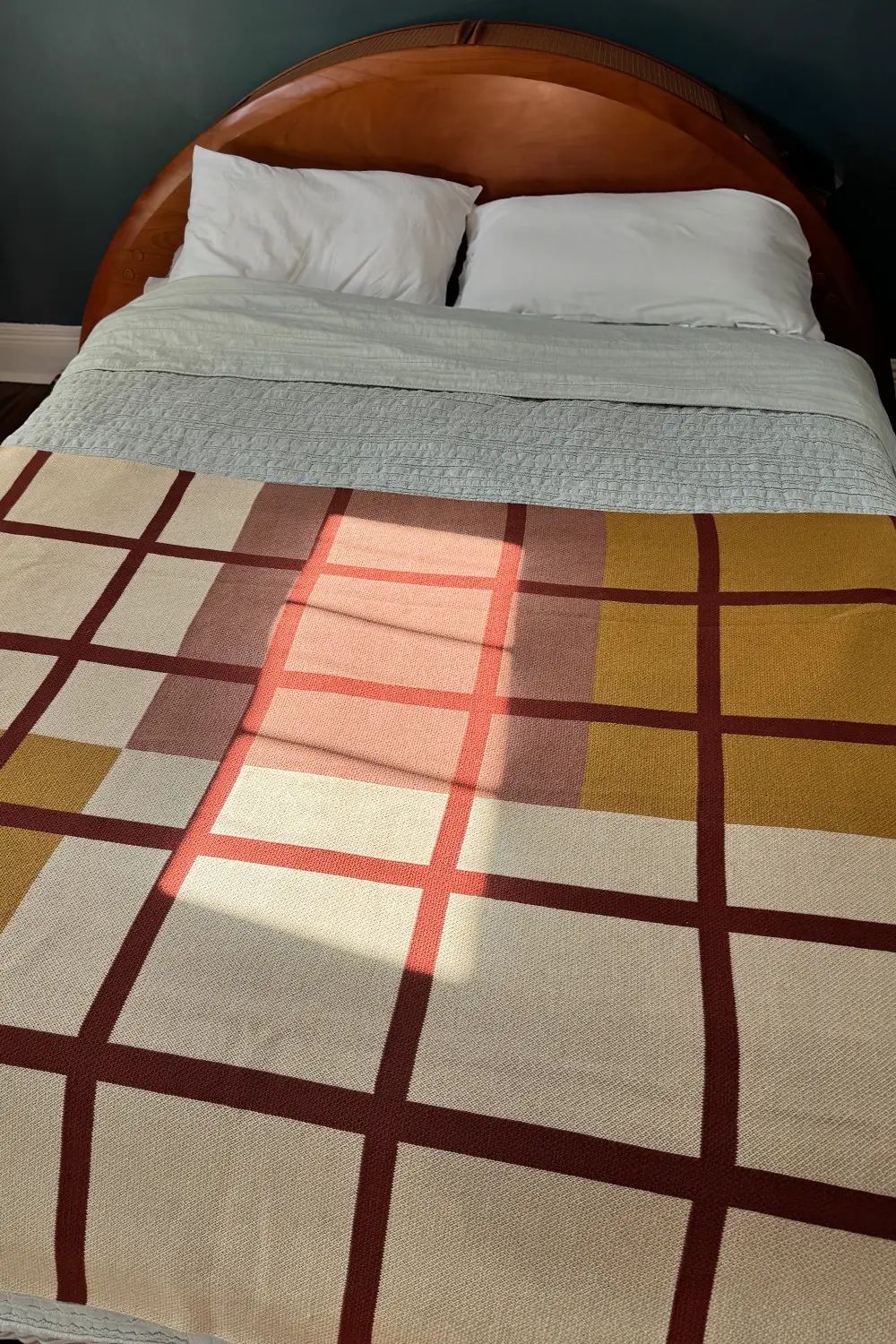 Rust, Camel, and Tan Plaid Organic Cotton Knit Blanket - Image 2