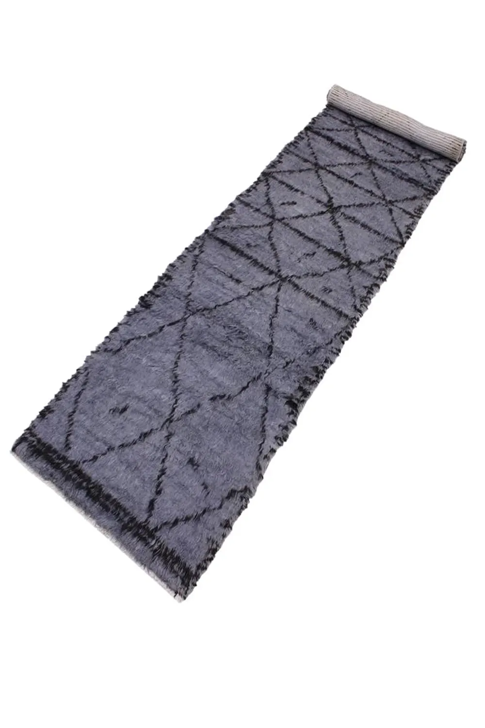 Charcoal Gray Moroccan Shag Wool Runner Rug - Image 5
