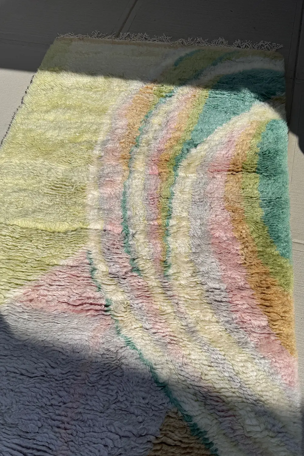 Green and Purple Oasis Moroccan Shag Wool Rug - Image 4