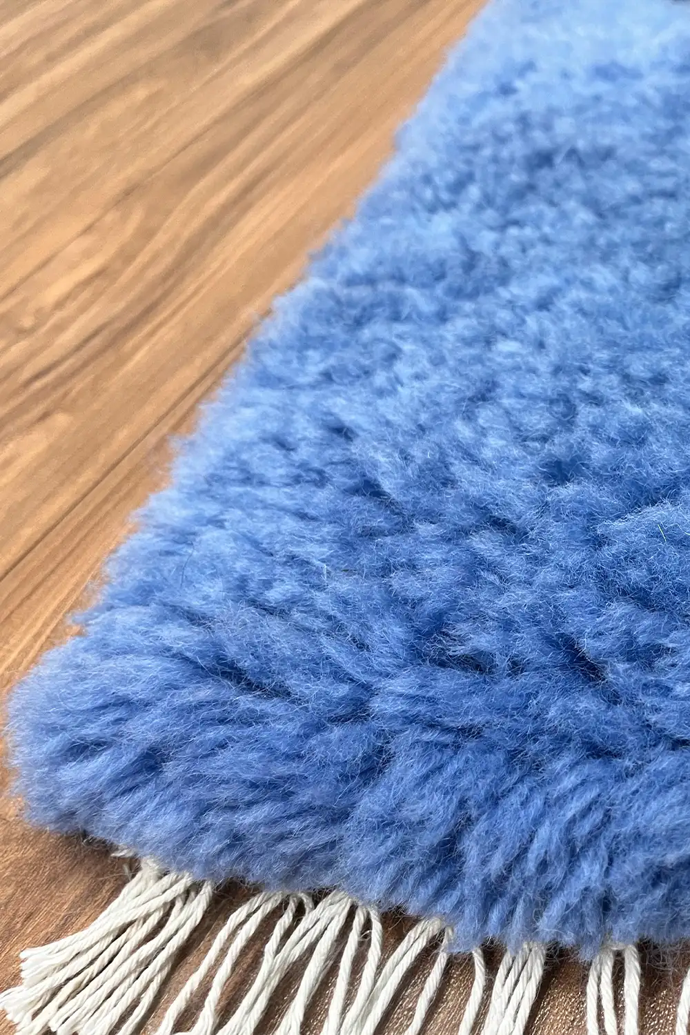 Blue Diamond Geometric Shag Wool Rug - Image 4