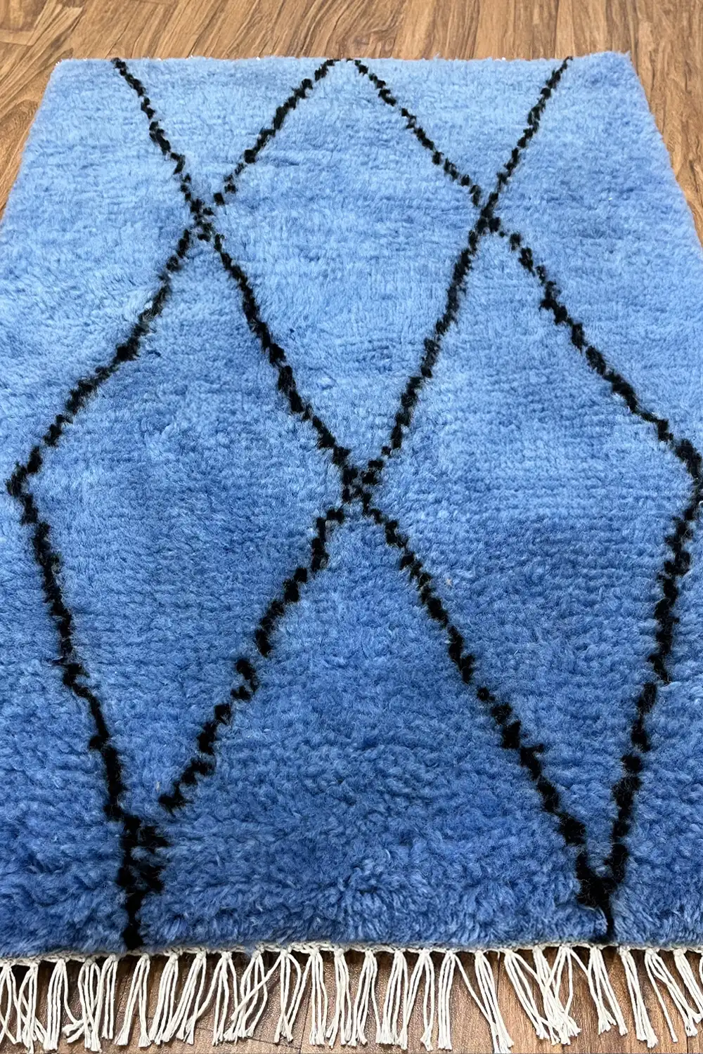 Blue Diamond Geometric Shag Wool Rug - Image 6