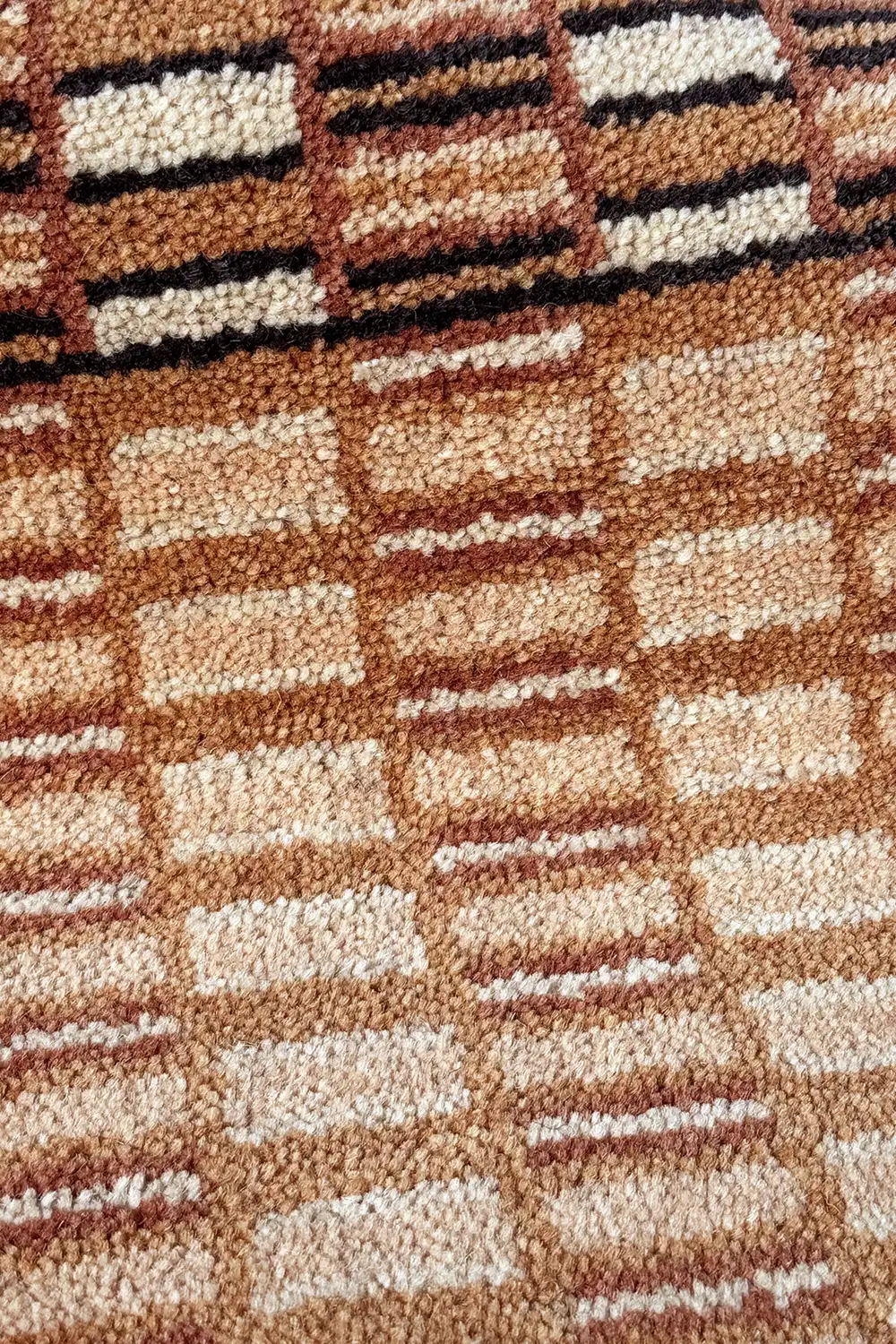 Brown and Tan Checkered Grid Hand-Knotted Wool Rug - Image 8