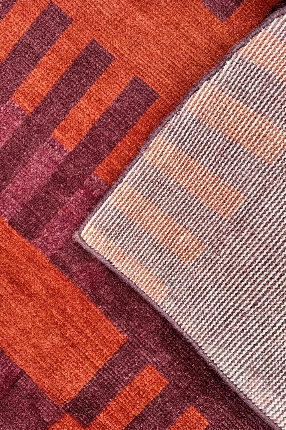 Red Interval Hand-Knotted Corner Wool Rug - Image 3