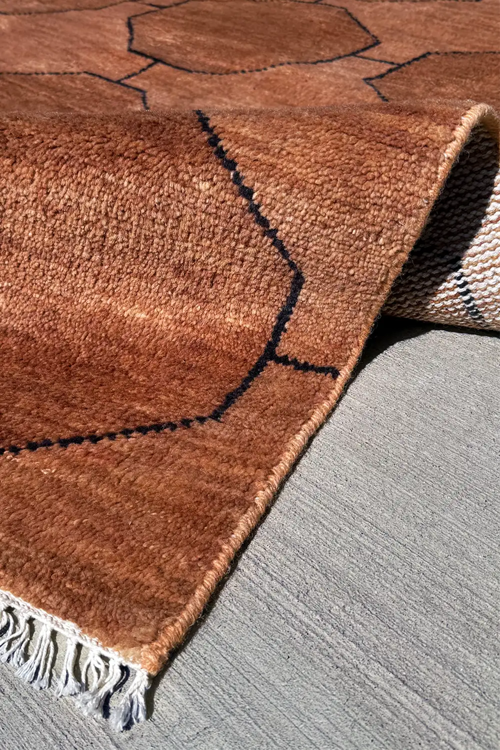Brown Octagon Link Hand-Knotted Wool Rug - Image 3