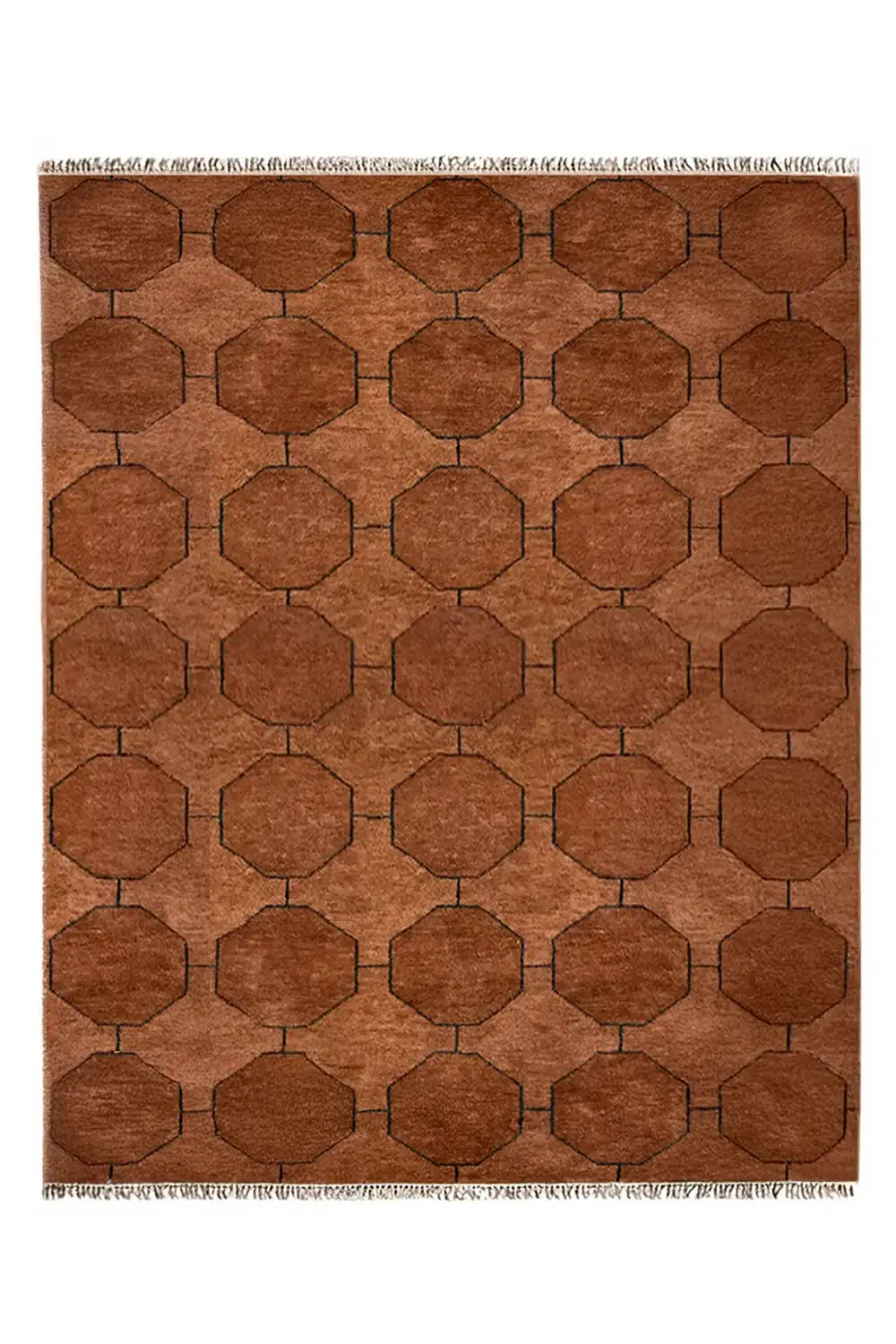 Brown Octagon Link Hand-Knotted Wool Rug - Image 8