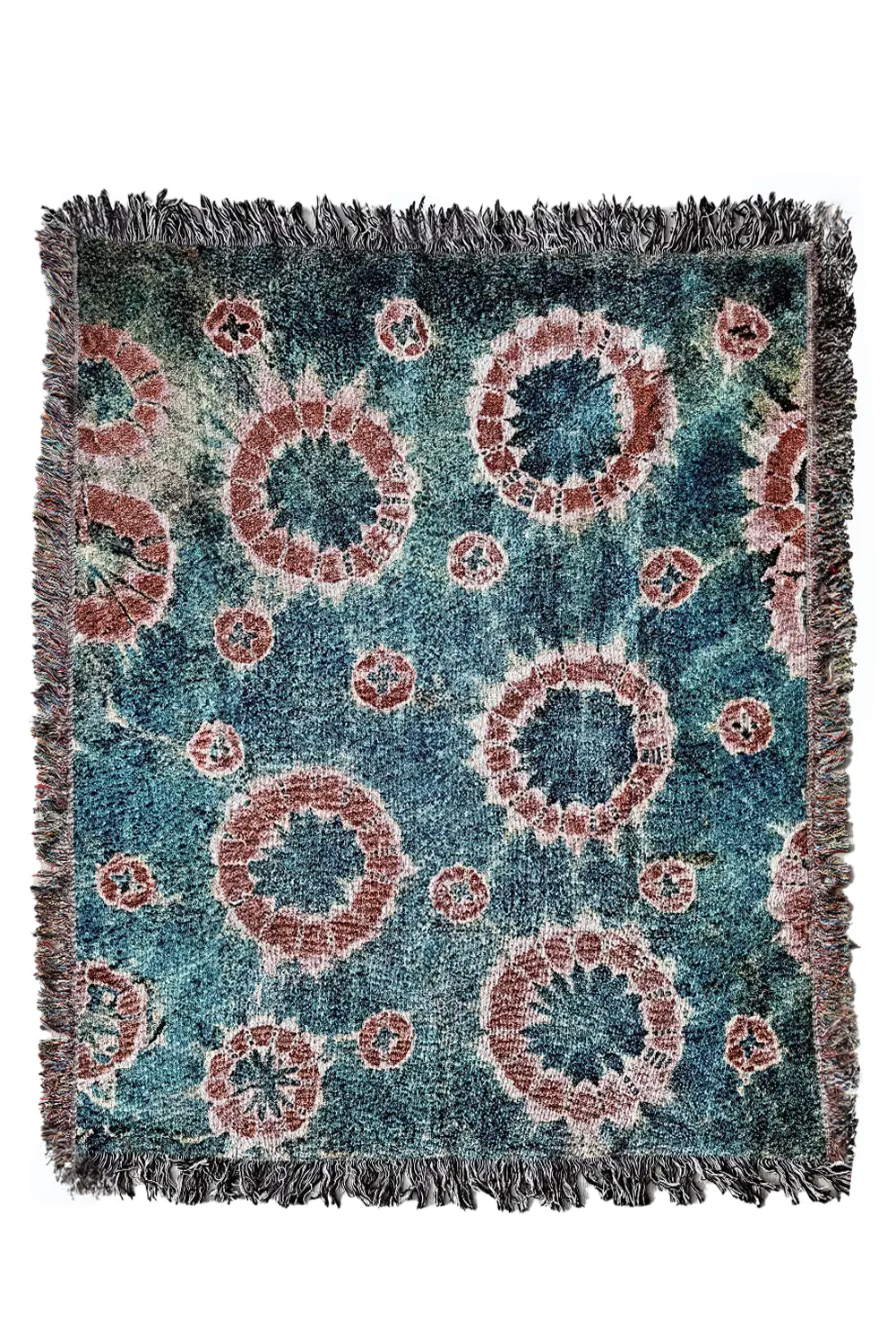 Navy and Rust Tie Dye Cotton Woven Throw Blanket