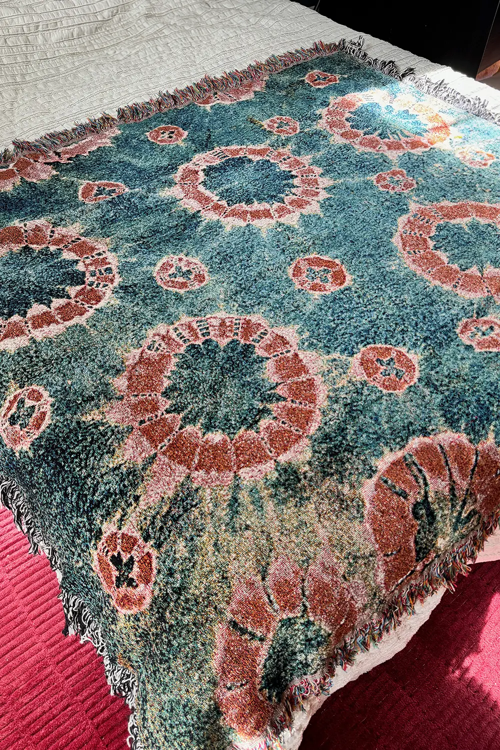 Navy and Rust Tie Dye Cotton Woven Throw Blanket - Image 3