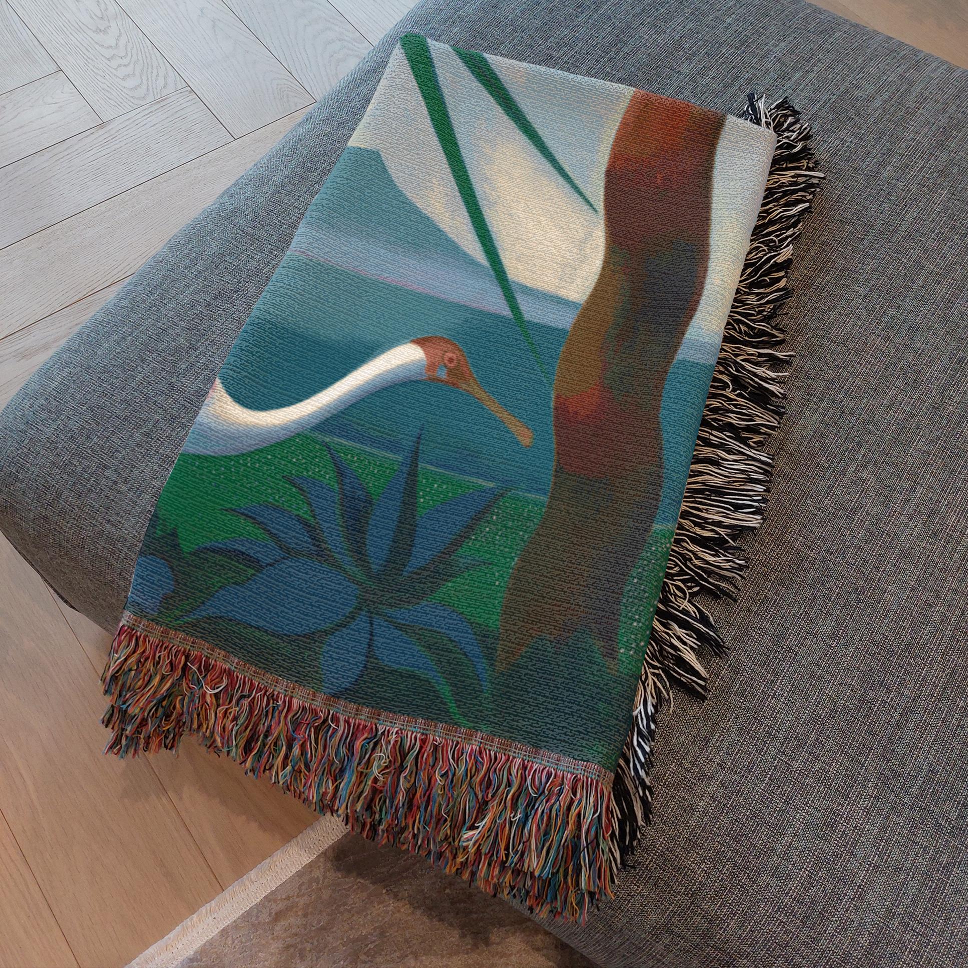 Neapolitan Song Blue Cotton Woven Throw Blanket - Image 2