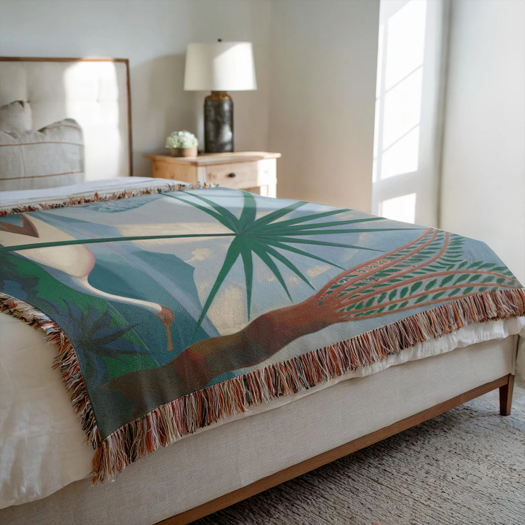 Neapolitan Song Blue Cotton Woven Throw Blanket - Image 3